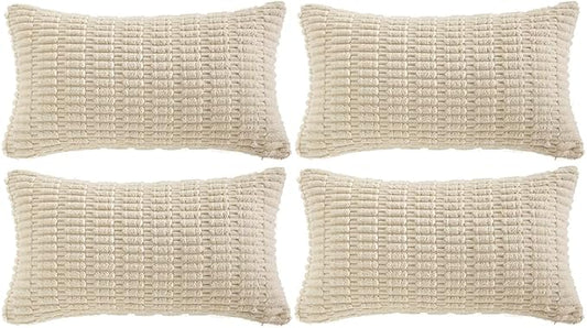 Fancy Homi 4 Packs Decorative Throw Pillow Covers for Living Room Couch Bed, Modern Farmhouse Boho Home Décor Accent Cushion Case, 24" x 12", Cream
