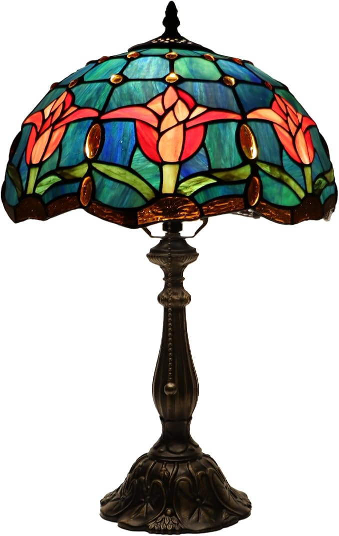 Tiffany Table Lamp Stained Glass Bedside Reading Light W12H19 inch