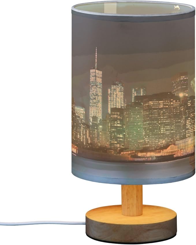 ALAZA Manhattan Statue Of Liberty New York City Decor Bedside Table Lamp with USB Port for Bedroom Nightstand Office Desk LED Bulb Included