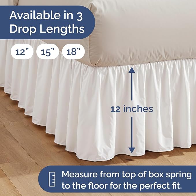 Bedskirt Queen Ruffle - Ruffled Bed Skirt - 12 Inch Drop - Antique White | Bedskirt with Platform, Ultra-Soft Premium Hotel Quality, Wrinkle Free, Fade & Shrink Resistant, for Women, Men, Kids & Teens