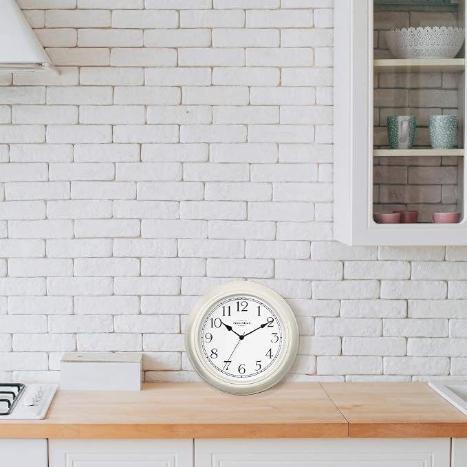 Presentime Chic Home Collection 10" Molly Clock | Silent No Ticking, Cream White. Modern Decorative Wall Clock for Kitchen, Kid's Room, Bathroom, Bedroom, and Office