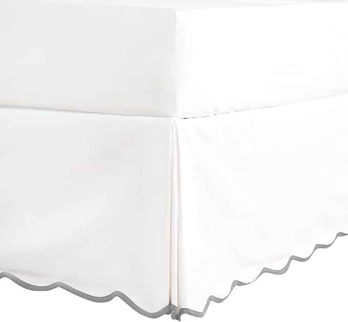 HIG Chic 14'' Twin BedSkirts Scallop Edge Pleated Dust Ruffle | Easy Fit, Anti-Slip, Thick Fabric for Enhanced Privacy, Pre-Washed for Long-Lasting Use, Off White/Light Gray