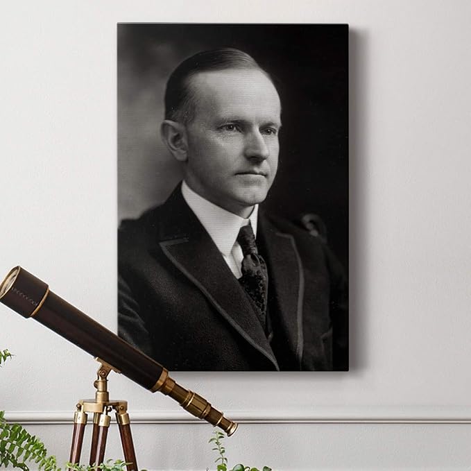 Renditions Gallery Calvin Coolidge Presidental Portrait Wall Art, Premium Gallery Wrapped Canvas Decor, Ready to Hang, 36 in H x 24 in W, Made in America Print