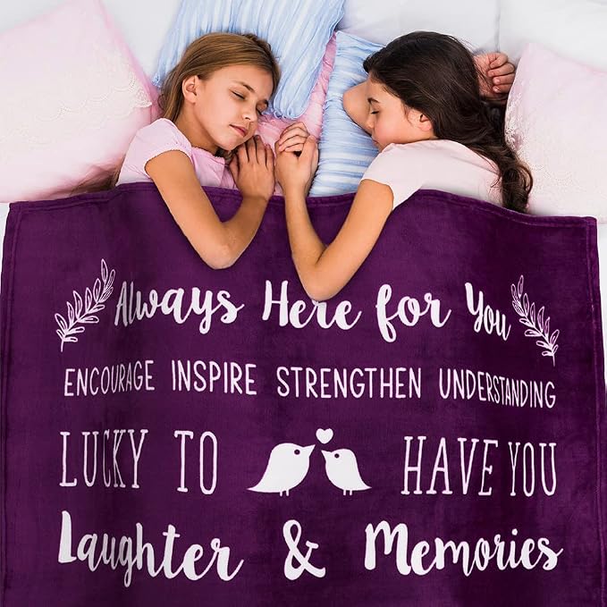 PAVILIA Best Friend Blanket - Friendship Gifts for Women, Soul Sister & Long Distance Bestie Gift, Soft Cozy Fleece Throw with Sentimental Quotes, BFF Birthday Gift Idea, Purple
