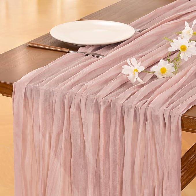 Pink Cheesecloth Table Runner Fall Boho Wedding Birthday Party Home Decor | Pink 3pcs Rustic Gauze 10FT Cheese Cloth Sheer Farmhouse Dining Runner for Baby Shower Bridal Holiday Decorations