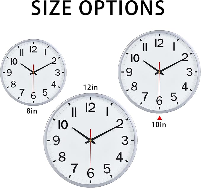 Wall Clocks Battery Operated 10 inch Modern Wall Clock,Silent Non Ticking Wall Clock for Living Room Bedroom Kitchen Office Classroom Decor (Silver and White)