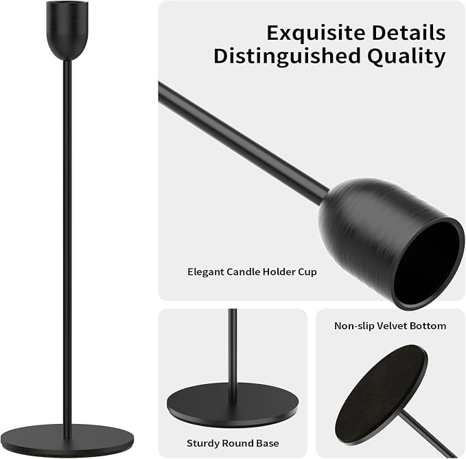 3PCS Black Tall Taper & Pillar Candle Candlestick Holder | Vintage Decor for Table, Wedding & Mantle, Fits Taper, Pillar & LED Candles, Ideal Centerpiece & Housewarming Gift