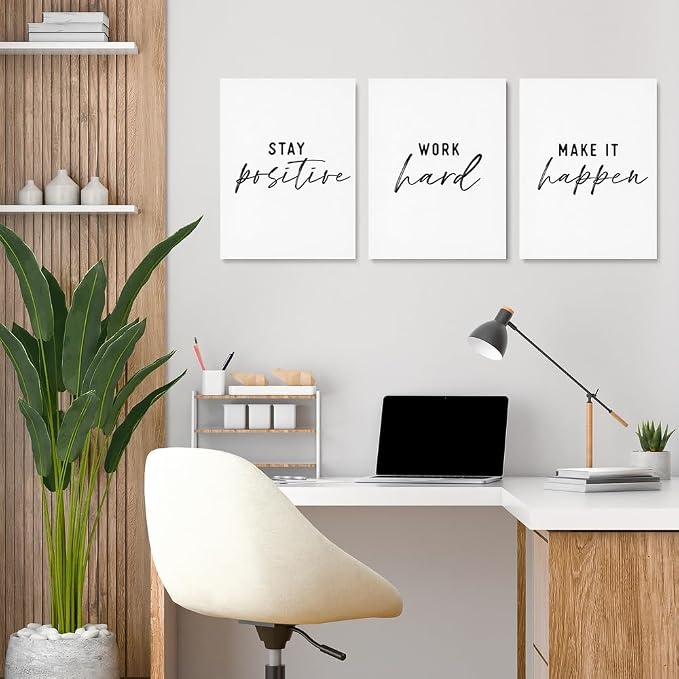GUBIYU 3 Pcs Office Wall Decor Stay Positive, Hard Work Wall Art, Motivational Quote for Work, 24"x36"