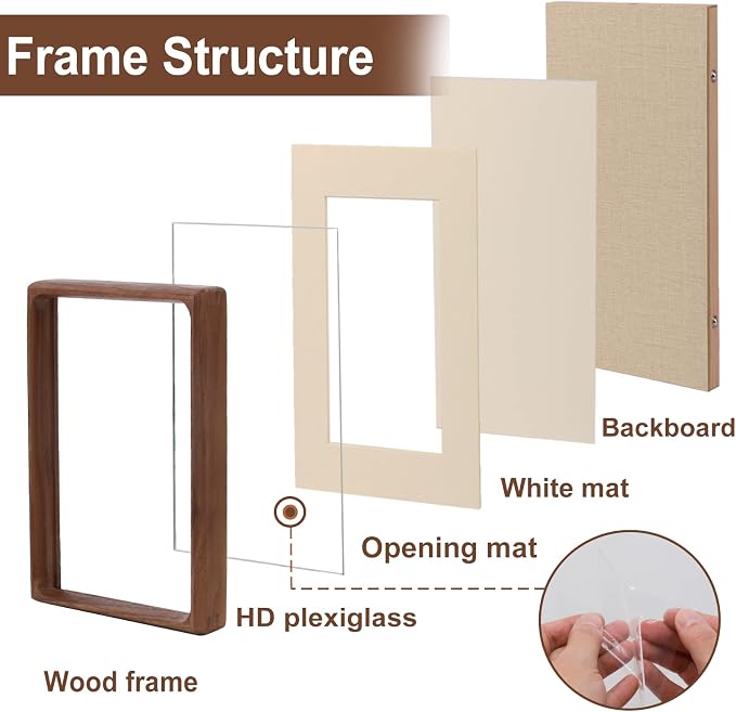 4x4 Picture Frame with 2x2 Mat - Rustic Walnut Wood Square Frame, Wall & Tabletop Display for Baby & Pet Photos (4x4,Walnut)