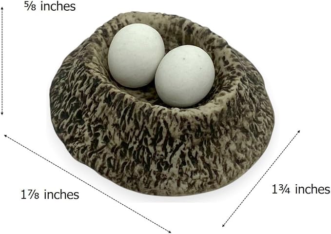 WitnyStore Tiny 1⅞" Ostrich Eggs in Nest African Flightless Bird Figurine - Miniature Hand Made Ceramic Birds Porcelain Animals Cute Decorative Figures Collectible Figurines for Terrarium Décor Gifts