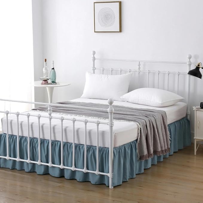 Bed Skirt Queen Size Ruffled Bed Skirt with Split Corners | 12 Inch Drop Dust Ruffle Bed Skirt with Platform, Teal Blue, 12'' Queen