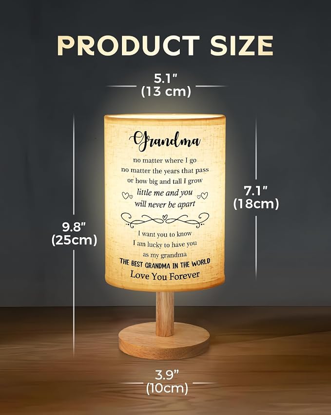 Gifts for Grandma from Grandkids, Grandma Birthday Gifts Table Lamp, Birthday Gift for Grandmother Fabric Lamp with Wooden Stand, I Love You Grandma's Gift