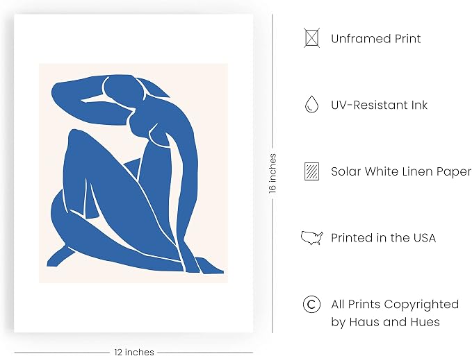 HAUS AND HUES Matisse Picasso Mondrian Exhibition Posters (12.00" x 16.00", Unframed, Blue Nude)