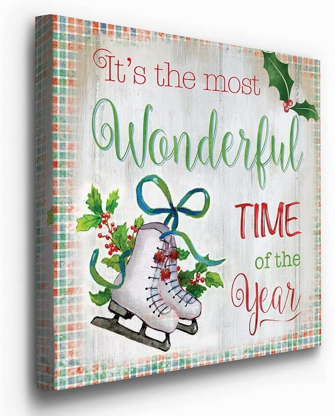 Renditions Gallery Canvas Wall Art for Christmas Decorations Most Wonderful Time of the Year Abstract Artwork for Living Room Office Home Kitchen Decor - 16"X16" LT05
