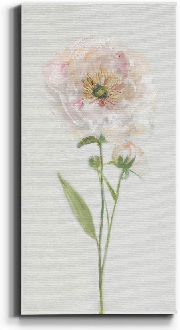 Renditions Gallery Canvas Floral Wall Art Modern Decorations Paintings Single Stem Peony Glam Romantic Artwork Canvas Wall Hanging for Bedroom Office Kitchen Prints - 8"x16" LT43