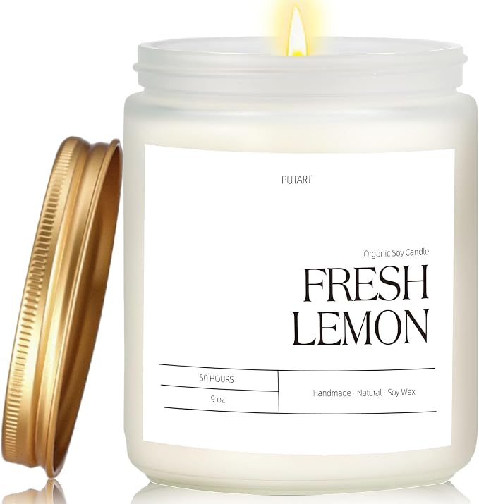 Fresh Lemon Highly Scented Candle for Home, 9oz Non Toxic Soy Candle | Natural Aromatherapy Candles with Essential Oil, Home Fragrance Stress Relief & Meditation Jar Candles Gifts for Women & Men