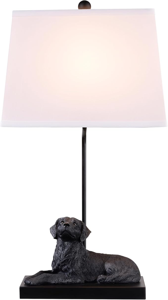YANIC Desk Lamp with Black Dog Statue, Resin Lamp for Bedroom, 3 Way Dimmable Rotary Switch, Home Décor Accents for Living Room, Office, Dormitory, Reading Room (24061)