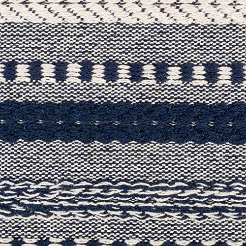 DII Farmhouse Braided Stripe Table Runner Collection, 15x72 (15x77, Fringe Included), Navy Blue