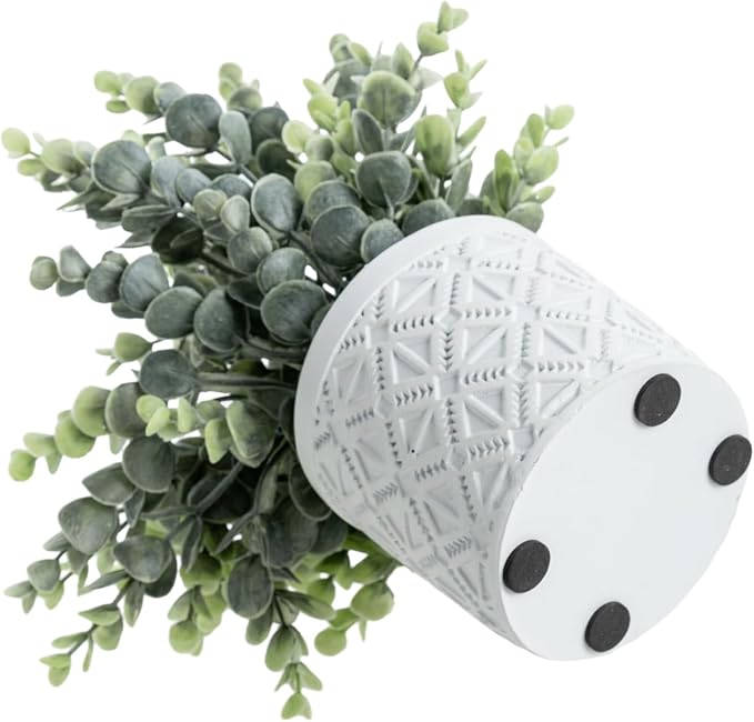 MyGift Artificial Eucalyptus Plant Gray Concrete Pot Geometric Pattern