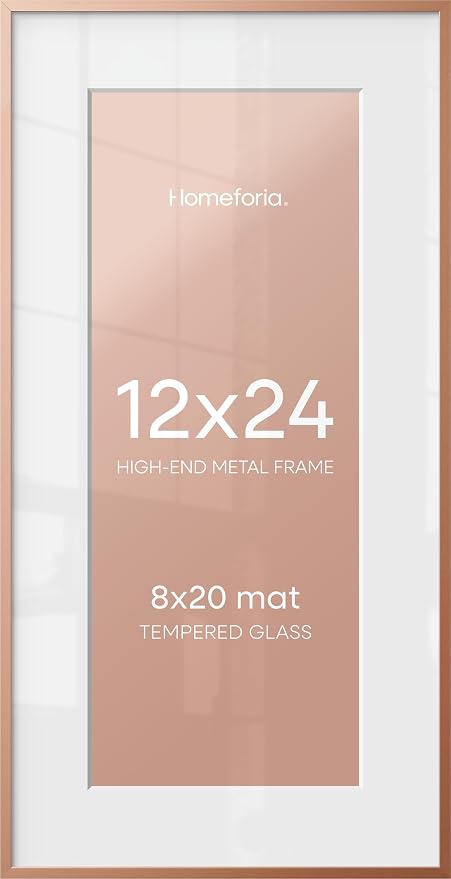 Homeforia 12x24 Rose Picture Frame, High-End Metal, 8x20 Mat, Glass