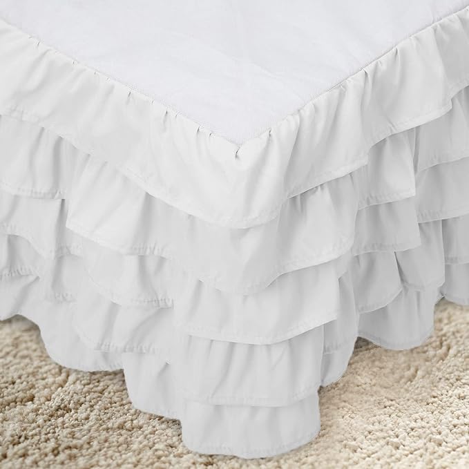 Elegant Comfort Luxurious 1500 Premium Hotel Quality Wrinkle and Fade Resistant Microfiber Multi-Ruffle Bed Skirt - 15inch Drop, Full, White