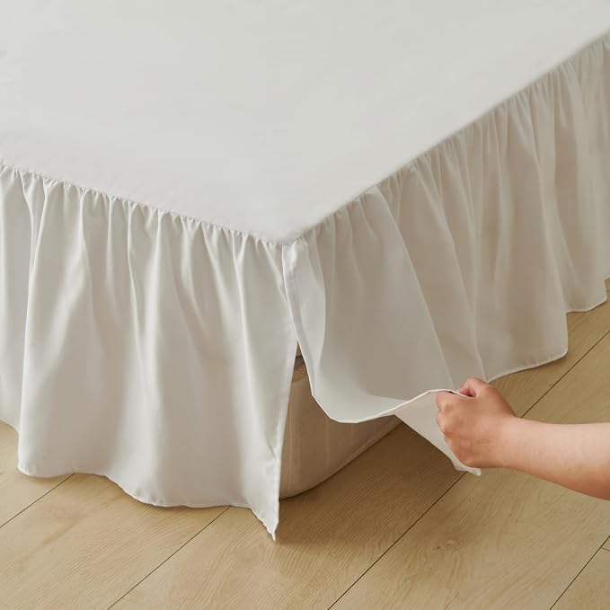 Bed Skirt King Size Ruffled Bed Skirt, 16'' King Dust Ruffle Bed Skirts | With Split Corners, Dust Ruffle with Platform, Microfiber, Breathable, Soft, Easy Fit, White