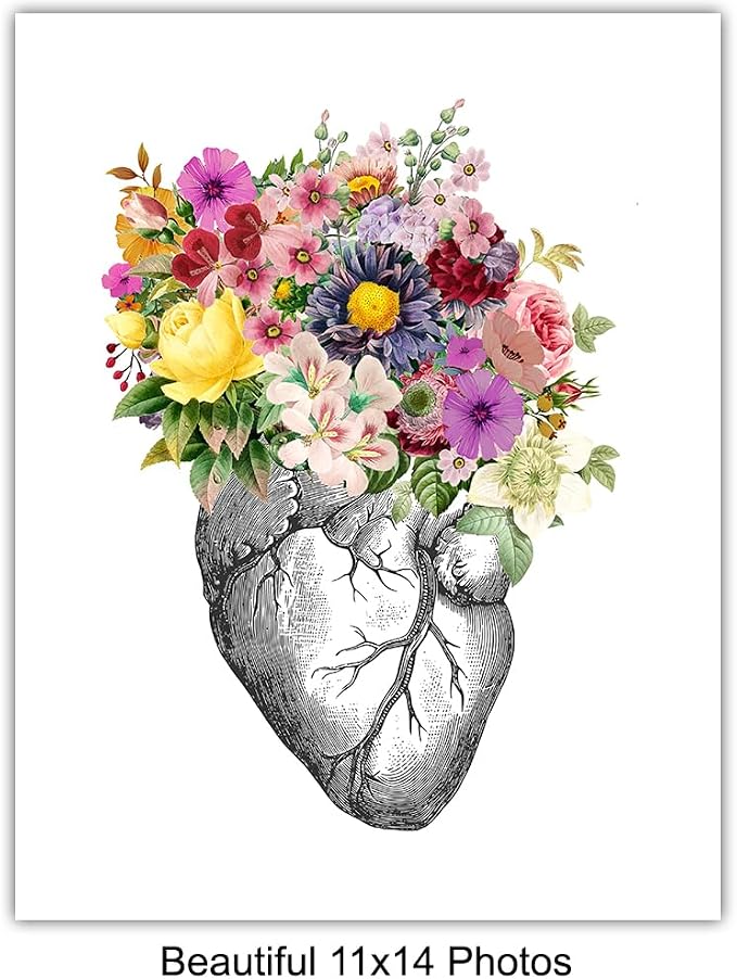 Steampunk Human anatomy Art Poster Set 11x14 - Unique Hospital Wall Decor for Doctor, Nurse, Physician - Great Nurse Gifts - Photos of Heart, Lungs, Brain, Intestines - Gothic Home Decor - Unframed