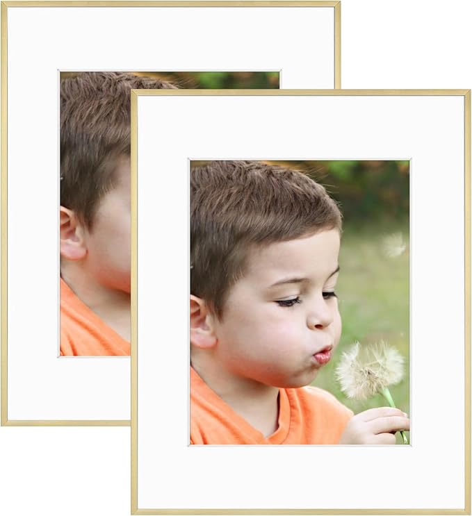 Frametory 2 Pack 16x20 Aluminum Frame with Mat for 11x14 Photo, Gold