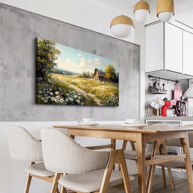 KELIYUAN Canvas Wall Art For Living Room Farmhouse Wall Decor For Bedroom Office Wall Decoration Vintage Country Field Landscape Painting Framed Prints Pictures Artwork Room Home Decor 20"x40"