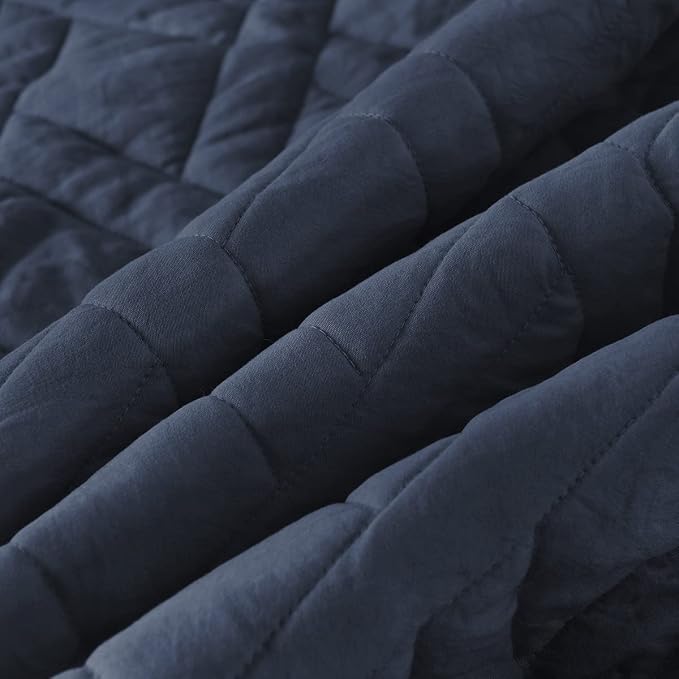 HORIMOTE HOME Quilt Set Twin Size Navy Blue, Classic Geometric Diamond Stitched Pattern, Ultra Soft Microfiber Lightweight Bedding Set Bedspread Coverlet for All Season with 1 Quilt 1 Pillow Sham