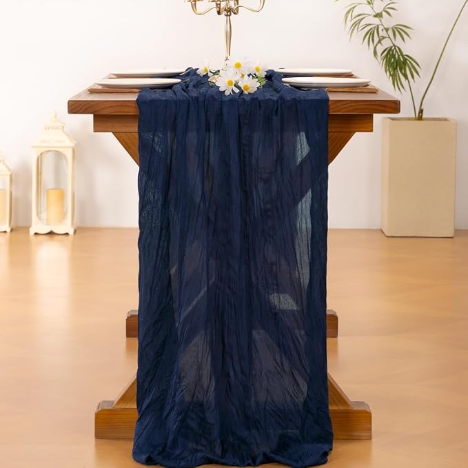Cheesecloth Table Runner Fall Boho Wedding Birthday Party Home Decor | Navy Blue 3pcs Rustic Gauze 10FT Cheese Cloth Sheer Farmhouse Dining Runner for Baby Shower Bridal Holiday Decorations