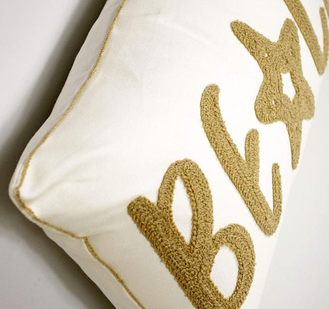 Embroidered Beach Throw Pillow Cover, Nautical Style Decorative Canvas Pillow Cover, 12 X 20 Inches, Wheat Beach