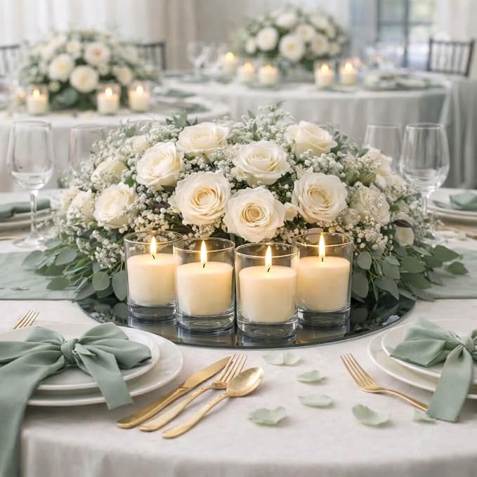 Set of 72 Richland Votive Candles Ivory Unscented and 72 Clear Glass Eastland Votive Holders