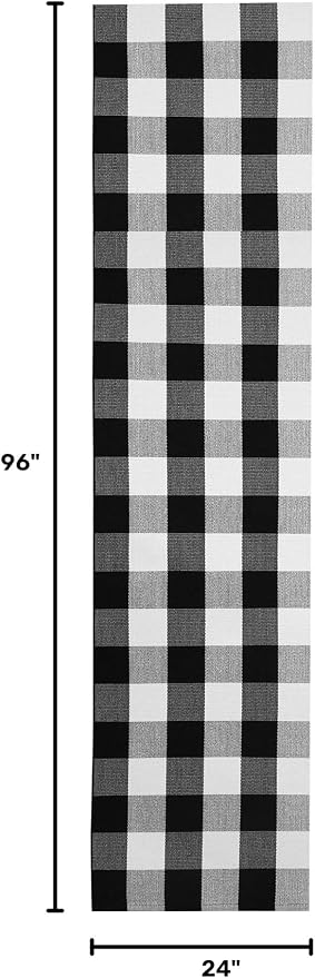 KOZYFLY Buffalo Plaid Rugs 2x8 Ft Runner Rug for Hallway, Black and White | Washable Kitchen Runner Rug, Woven Cotton Entryway Runner, Checkered Carpet Runners for Bedroom Living Room Farmhouse