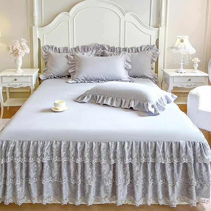 Lace Bed Sheet for Queen/King Bed - 17in. Drop, Easy Fit Ruffle Bedskirt Wrap Around Bed Skirt, Anti Wrinkle & Fade Resistant