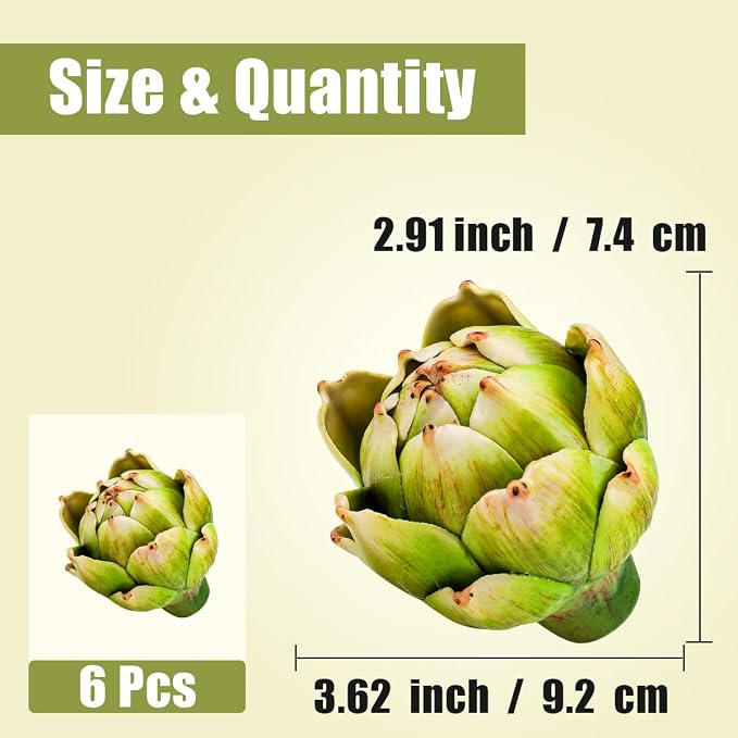 6pcs Small Faux Artichokes Decoration, Green Artificial Artichoke