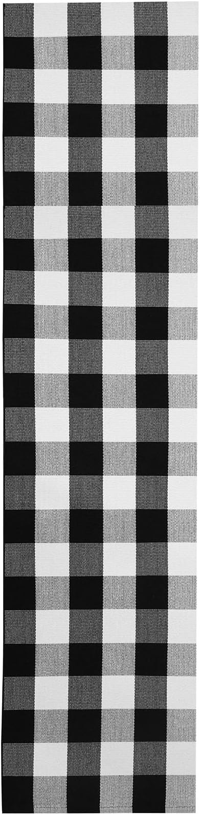 KOZYFLY Buffalo Plaid Rugs 2x8 Ft Runner Rug for Hallway, Black and White | Washable Kitchen Runner Rug, Woven Cotton Entryway Runner, Checkered Carpet Runners for Bedroom Living Room Farmhouse