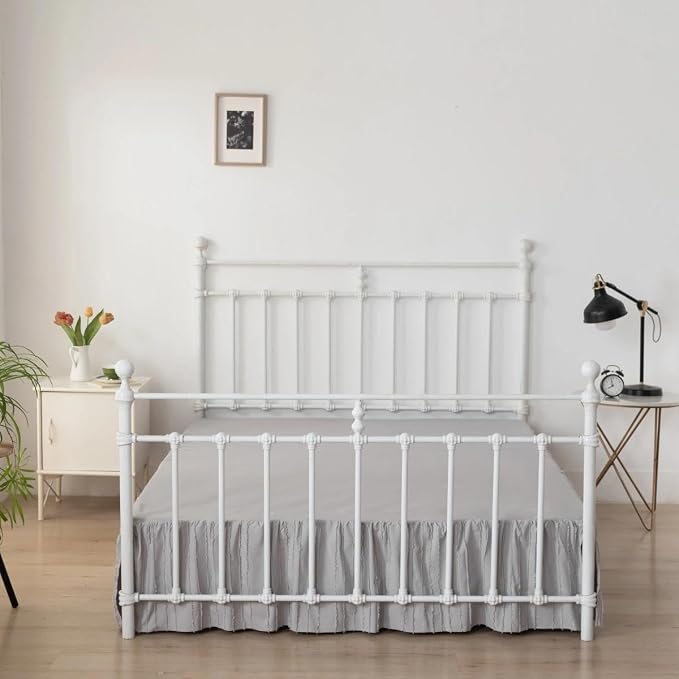 Bed Skirt Full Size - Ruffled Bed Skirt - with Split Corners - Light Grey | Striped Boho Tufted -18 Inch Drop Bedskirt with Platform-Soft Premium Hotel Quality - Easy Fit