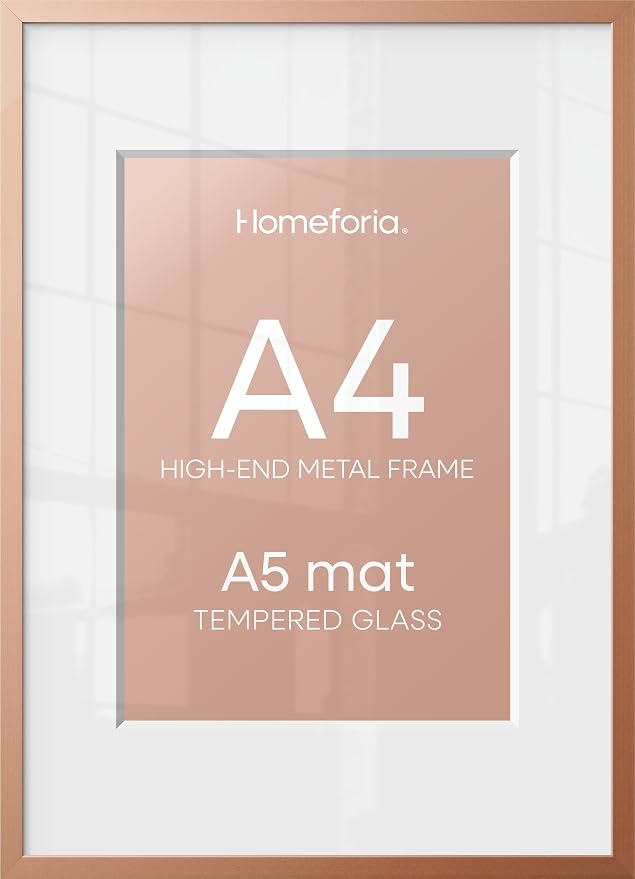 Homeforia A4 Rose Picture Frame, High-End Metal, A5 Mat, Glass