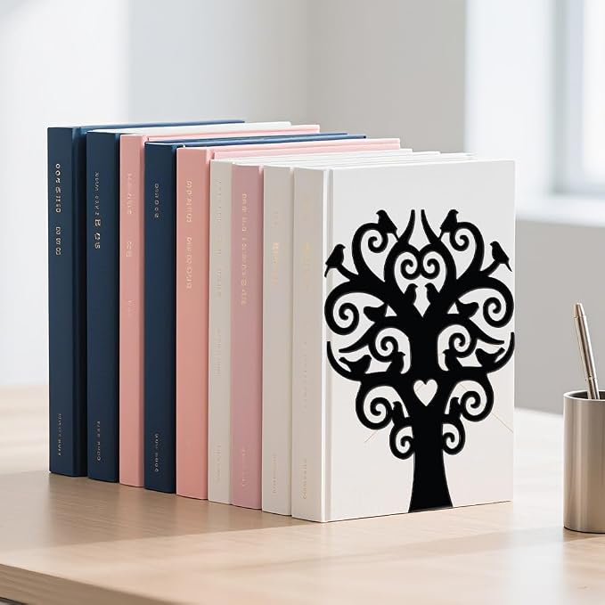 WADORN 1 Pair Branches Bird Metal Decorative Bookend for Shelves, Heavy Duty Book Ends Modern Non-Skid Books Holder Stand Black Book Support Stoppers for Desk Bookshelf Office Home, 5.3x4.3x7.9 Inch