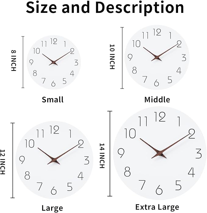 Mosewa Wall Clock 12" Modern Battery Operated Silent Simple(White) | Analog Kitchen Home Bathroom Living Room Bedroom Office Mordern Simple