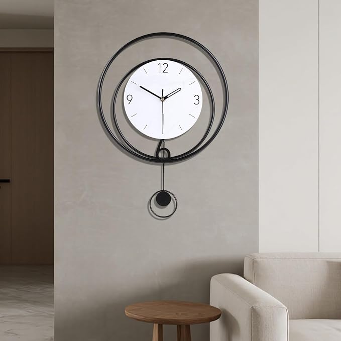 Dankeit Decorative Wall Clock, Silent Non-Ticking Quality Quartz Movement Battery Operated with Pendulum, Large Wall Clocks for Living Room Kitchen Home Bathroom Bedroom Wall Decor,13x17inch(White)