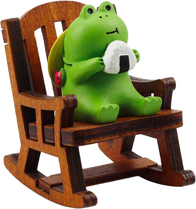 Refintural Miniature Frog Figurines Statue - Cute Frog Sculpture for Outdoor Fairy Garden and Desk Decorations - Adorable Frog Figurine Statue Decor for Plant Shelf Desk Office Bedroom(Chair)