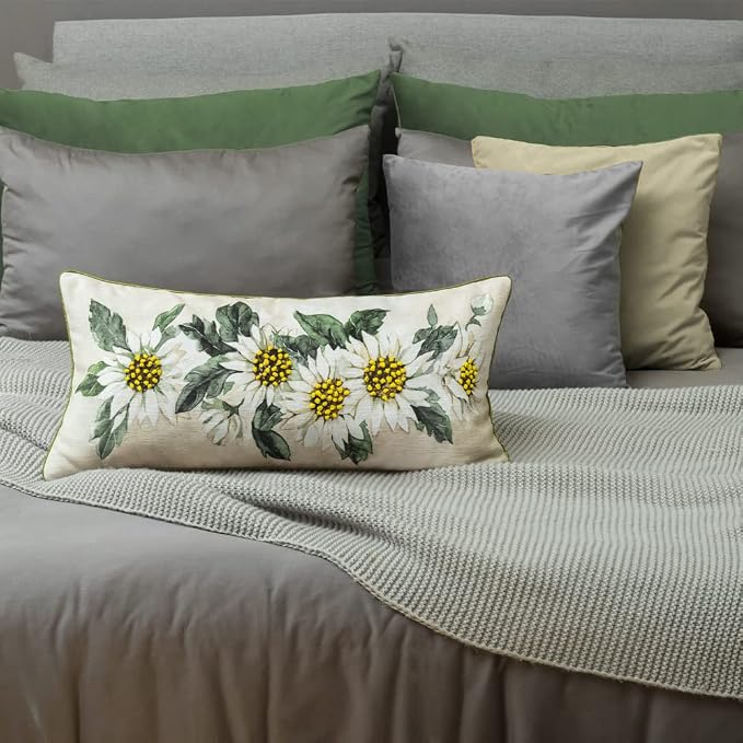 OiseauVoler Daisy Flower Throw Pillow Covers Decorative Lumbar Pillowcases Floral Cushion Covers Cases for Sofa Couch Bed Farmhouse Home Decor 14x28 Inch