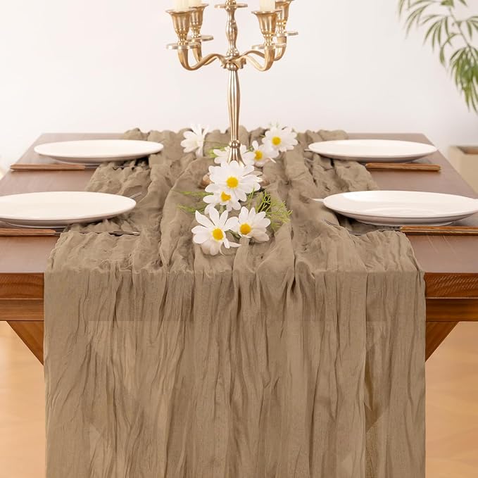 Cheesecloth Table Runner Fall Boho Wedding Birthday Party Home Decor | Nude Brown 3pcs Rustic Gauze 10FT Cheese Cloth Sheer Farmhouse Dining Runner for Baby Shower Bridal Holiday Decorations