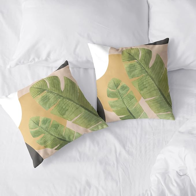 Green Leaves Tropical Throw Pillow Covers Summer Palm Tree Couch Covers 20x20 Jungle Plant Banana Leaf Living Room Decor Decorative Pillow Covers in 2 Pcs for Sofa Chair