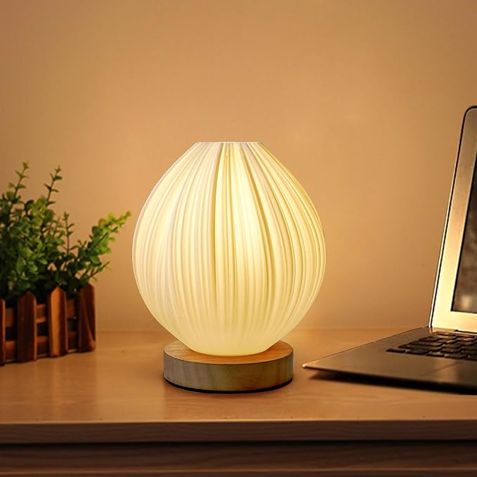 Lotus Small Table Lamp, Vintage Pleated Night Light for Bedside & Decor
