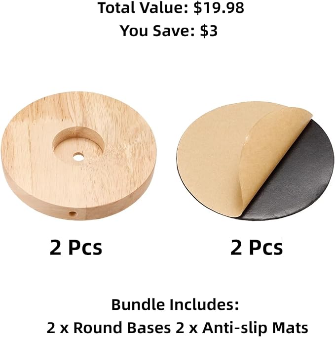 PATIKIL 120mm Wooden Lamp Base, 2 Pack Circular Solid Wooden Base Wood Desk Lamp Stand Replacement for Table Lamps DIY
