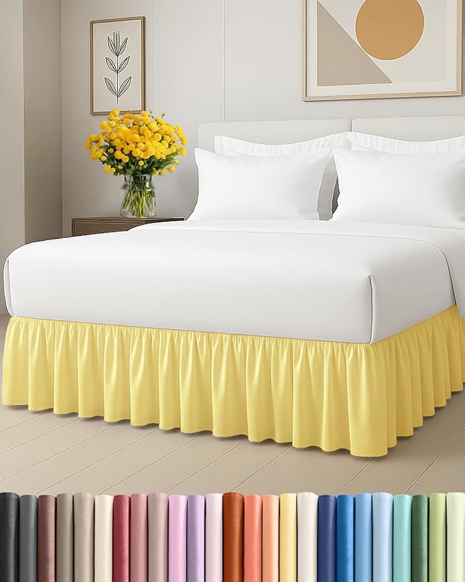 Bedskirt Twin Size Ruffle - Ruffled Bed Skirt - 12 Inch Drop - Yellow | Bedskirt with Platform, Ultra-Soft Premium Hotel Quality, Wrinkle Free, Fade & Shrink Resistant, for Women, Men, Kids & Teens