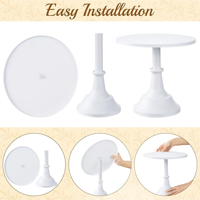 HBlife 3-PCS White Cake Stand Set (8"/10"/12" Plate) for 6-10 Inch Cakes, Perfect Dessert Table Display Set, Cupcake&Cake Stands for Party, Wedding, Birthday, Baby Shower, Anniversary (Metal) | Interchangeable Bases&Plates, Dessert Table Display, Cupca...